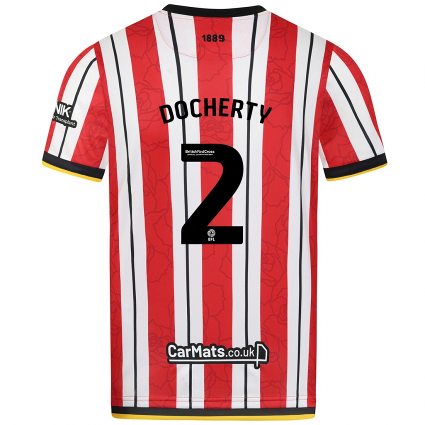 Niño Camiseta Charley Docherty #2 Rojo Blanco Rayas 1ª Equipación 2024/25 La Camisa Perú