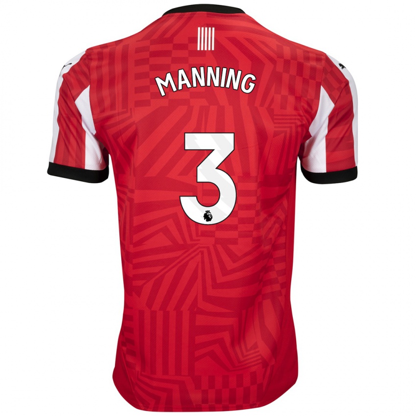 Niño Camiseta Ryan Manning #3 Rojo Blanco 1ª Equipación 2024/25 La Camisa Perú