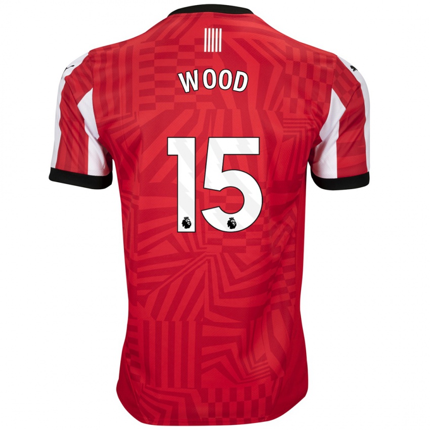 Niño Camiseta Nathan Wood #15 Rojo Blanco 1ª Equipación 2024/25 La Camisa Perú