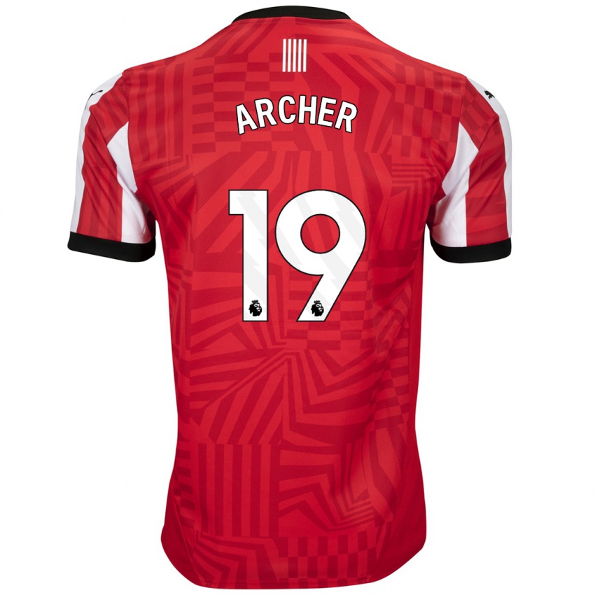 Niño Camiseta Cameron Archer #19 Rojo Blanco 1ª Equipación 2024/25 La Camisa Perú