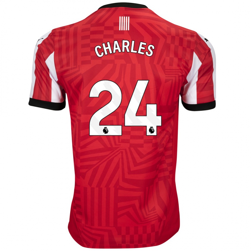 Niño Camiseta Shea Charles #24 Rojo Blanco 1ª Equipación 2024/25 La Camisa Perú