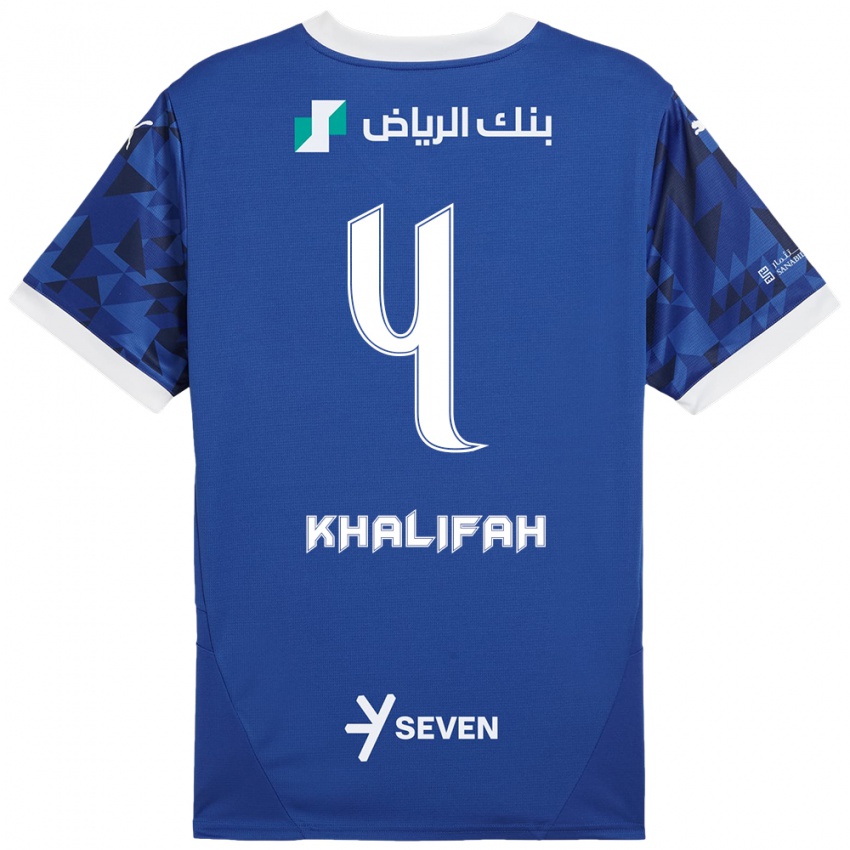 Niño Camiseta Khalifah Al-Dawsari #4 Azul Oscuro Blanco 1ª Equipación 2024/25 La Camisa Perú