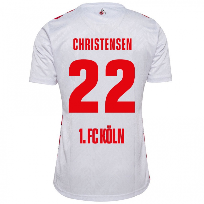 Niño Camiseta Jacob Christensen #22 Blanco Rojo 1ª Equipación 2024/25 La Camisa Perú