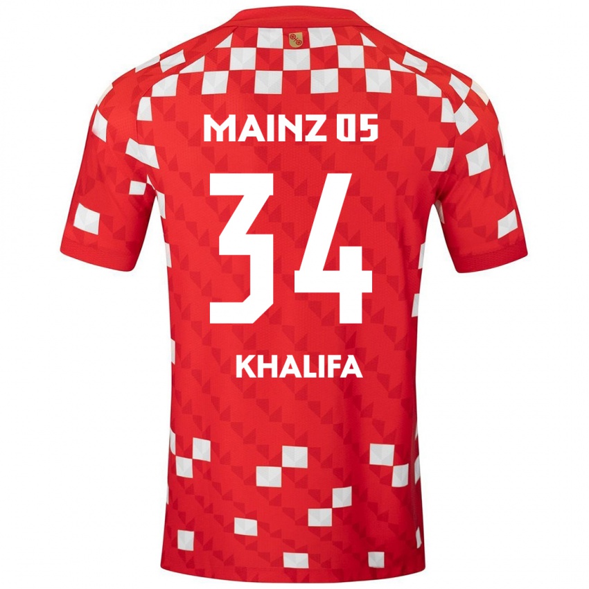 Niño Camiseta Sarah Khalifa #34 Blanco Rojo 1ª Equipación 2024/25 La Camisa Perú