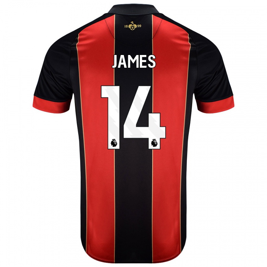 Niño Camiseta Katie James #14 Rojo Negro 1ª Equipación 2024/25 La Camisa Perú