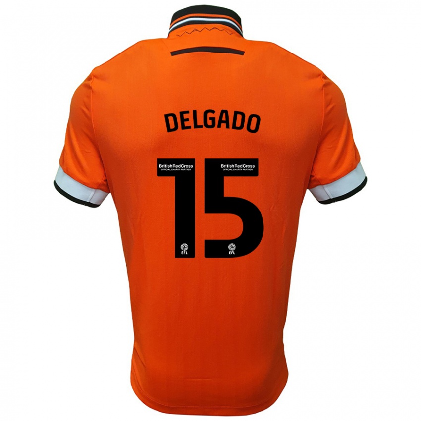 Niño Camiseta Juan Delgado #15 Naranja Blanco 2ª Equipación 2024/25 La Camisa Perú