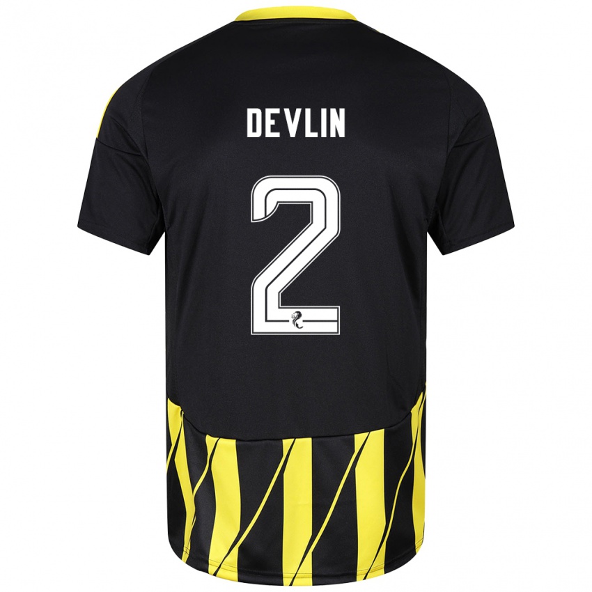 Niño Camiseta Nicky Devlin #2 Negro Amarillo 2ª Equipación 2024/25 La Camisa Perú