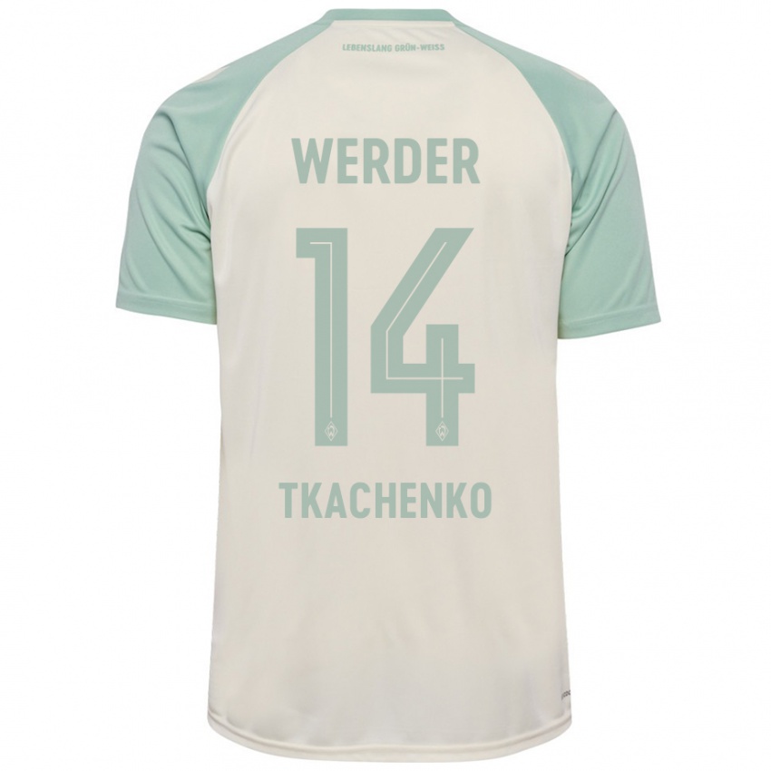 Niño Camiseta Oleksandr Tkachenko #14 Blanquecino Verde Claro 2ª Equipación 2024/25 La Camisa Perú