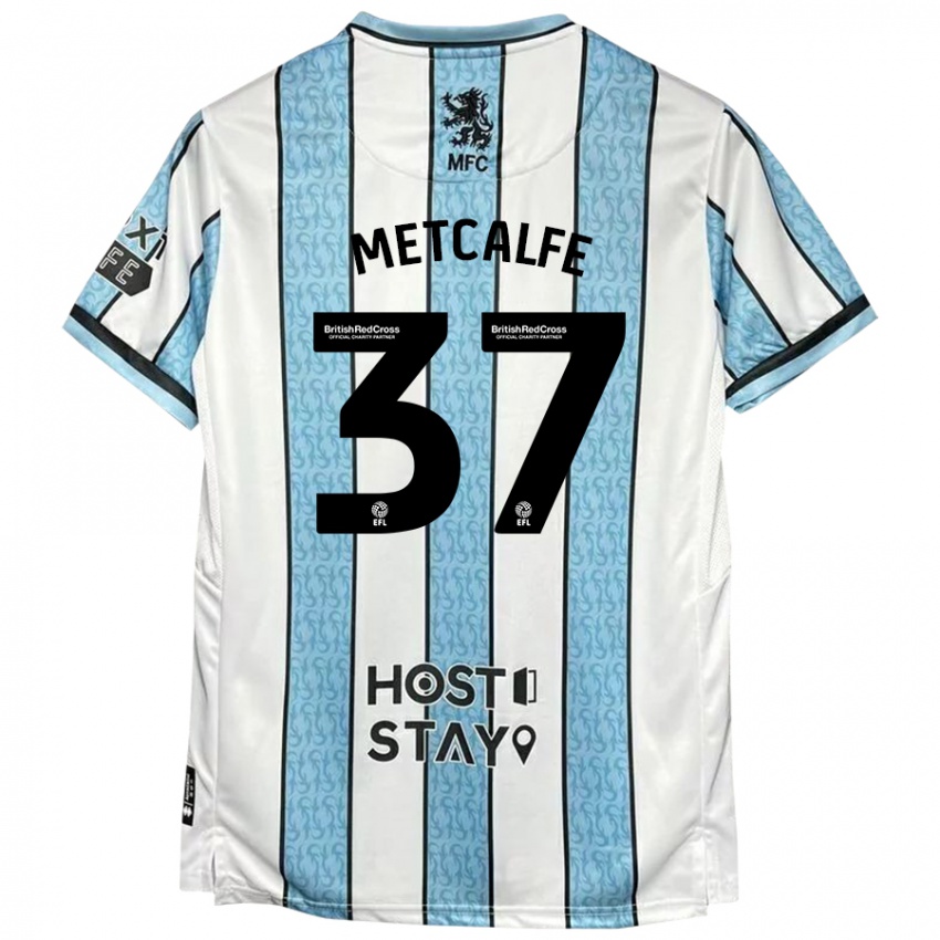 Niño Camiseta Max Metcalfe #37 Blanco Azul 2ª Equipación 2024/25 La Camisa Perú