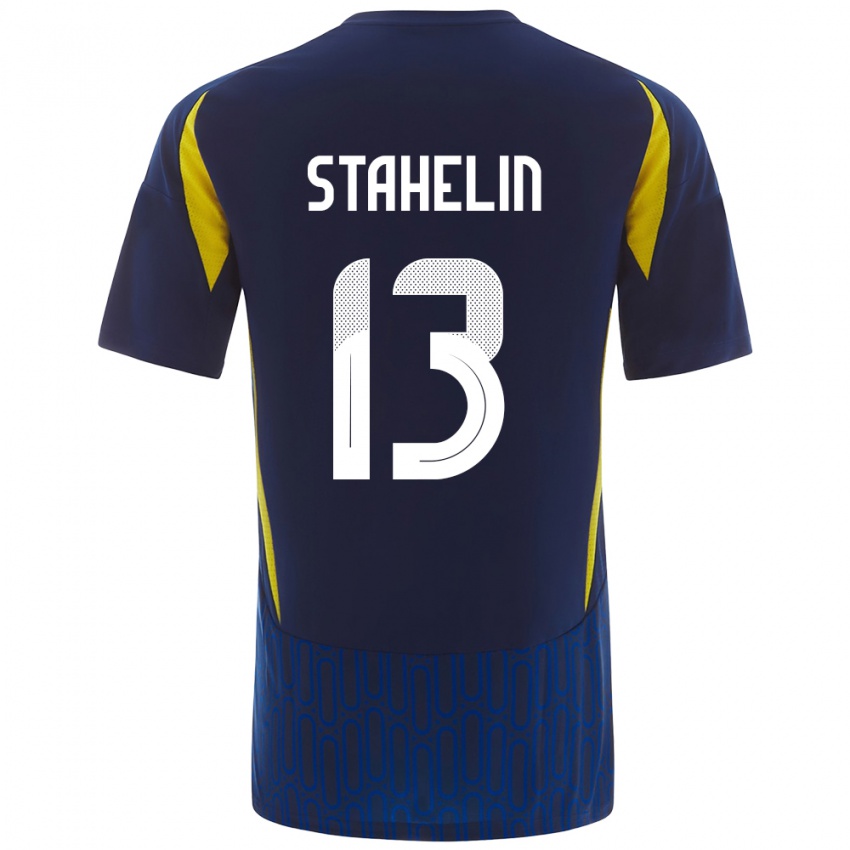 Niño Camiseta Izabela Stahelin #13 Azul Amarillo 2ª Equipación 2024/25 La Camisa Perú