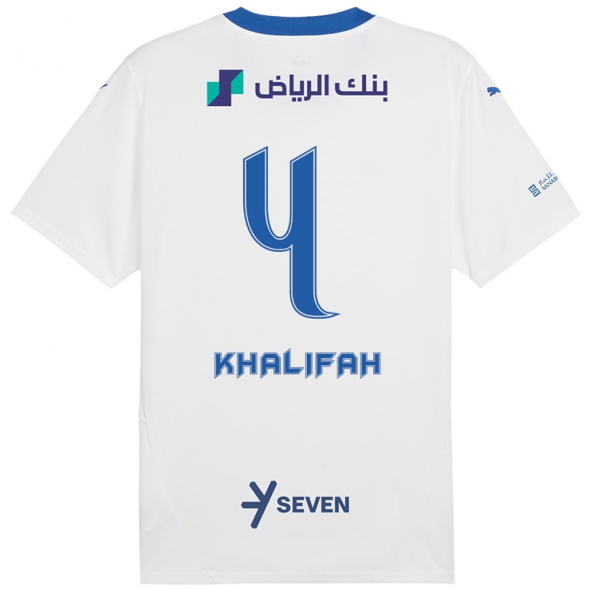 Niño Camiseta Khalifah Al-Dawsari #4 Blanco Azul 2ª Equipación 2024/25 La Camisa Perú