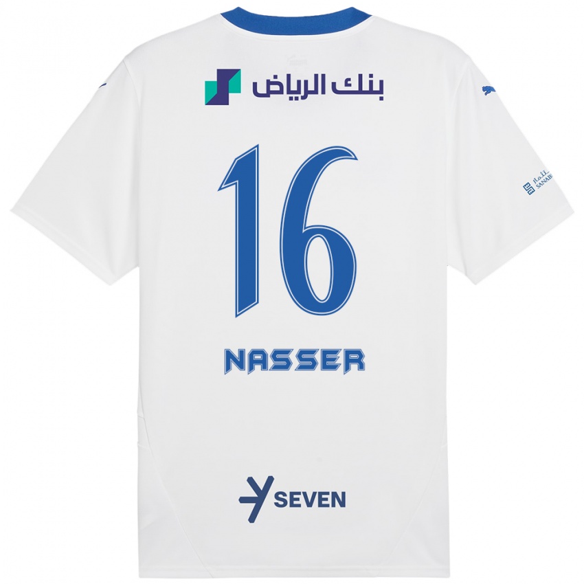 Niño Camiseta Nasser Al-Dawsari #16 Blanco Azul 2ª Equipación 2024/25 La Camisa Perú