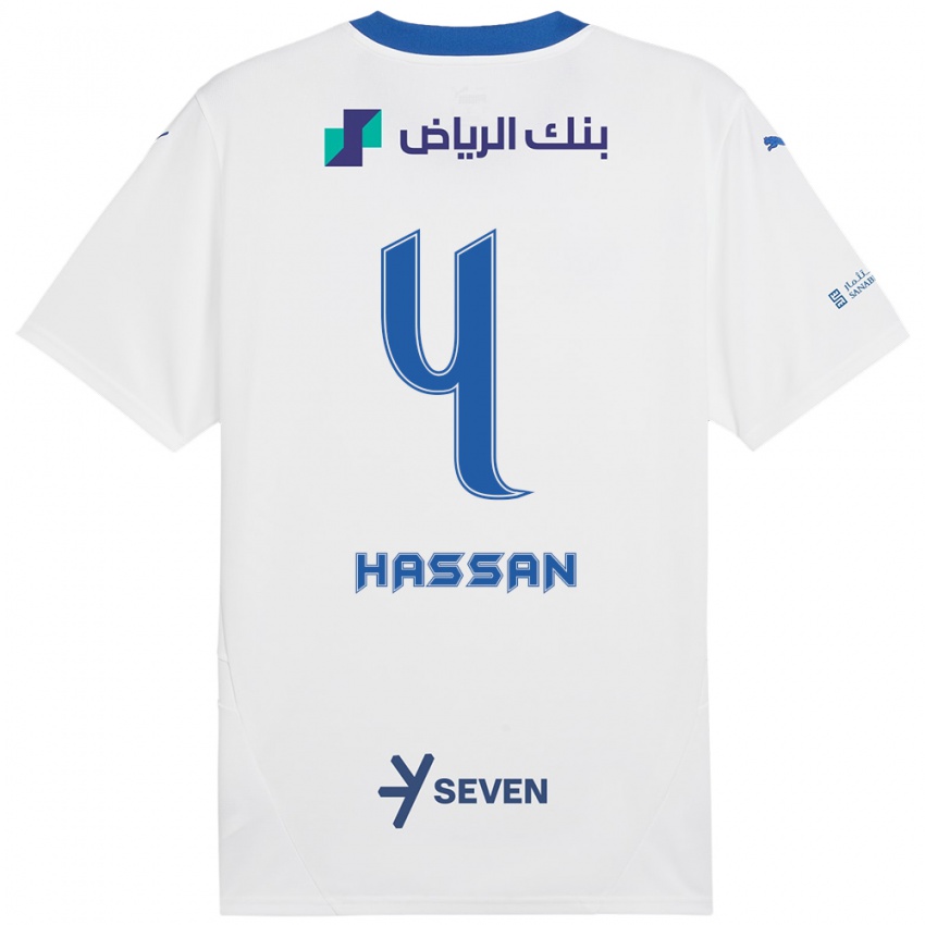 Niño Camiseta Eman Hassan #4 Blanco Azul 2ª Equipación 2024/25 La Camisa Perú