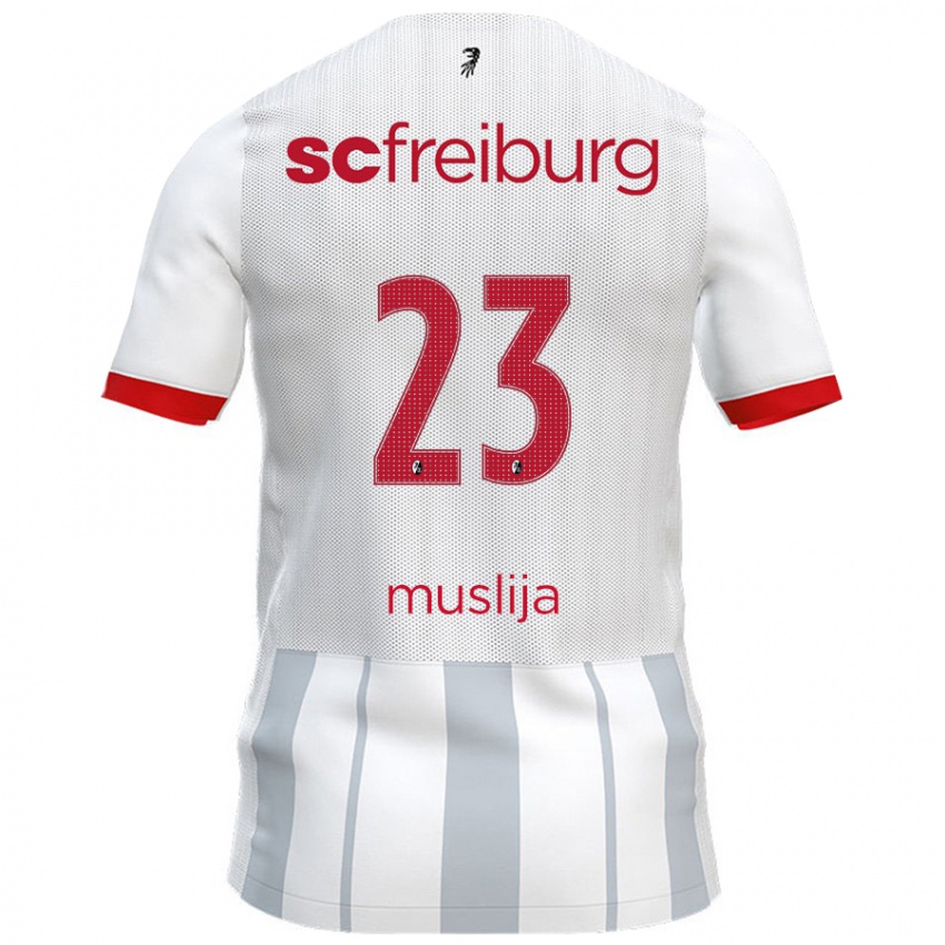 Niño Camiseta Florent Muslija #23 Blanco Gris 2ª Equipación 2024/25 La Camisa Perú