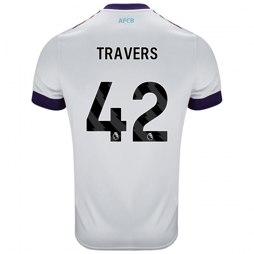 Niño Camiseta Mark Travers #42 Blanco Verde Púrpura 2ª Equipación 2024/25 La Camisa Perú