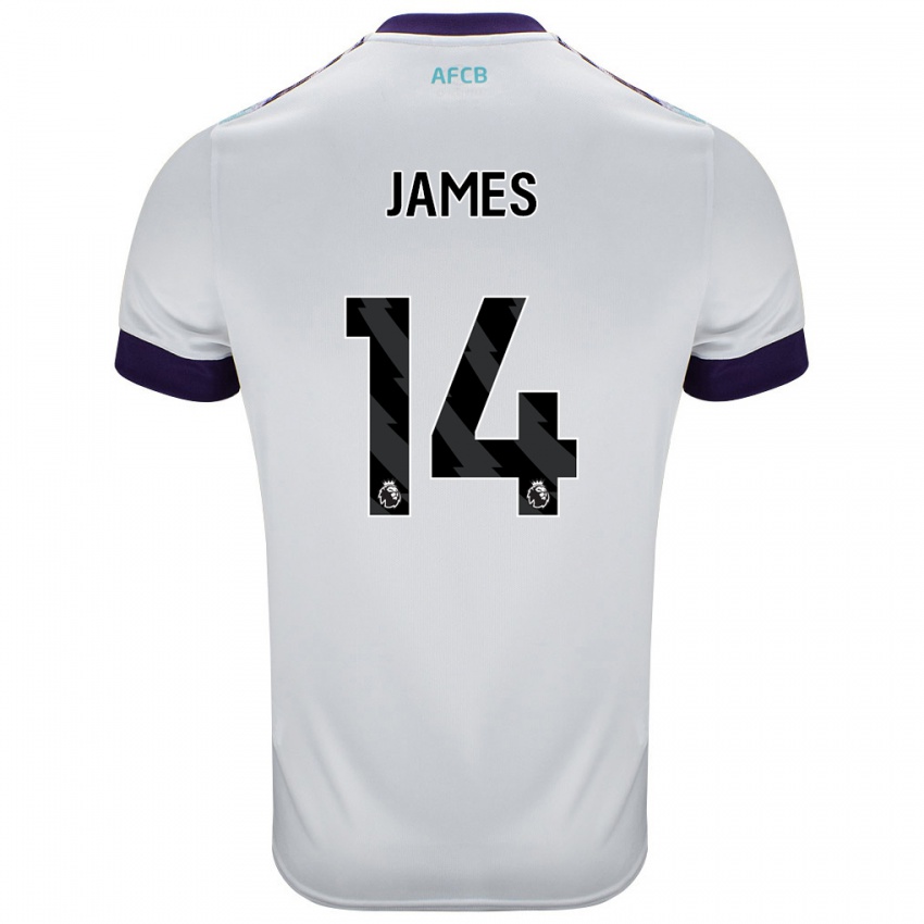 Niño Camiseta Katie James #14 Blanco Verde Púrpura 2ª Equipación 2024/25 La Camisa Perú