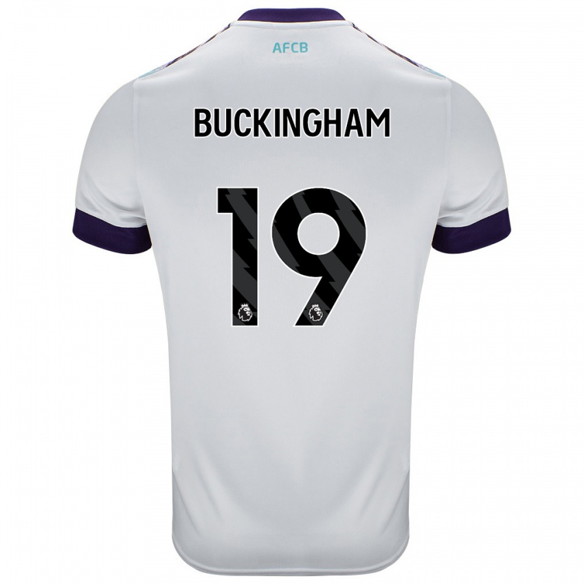 Niño Camiseta Alisha Buckingham #19 Blanco Verde Púrpura 2ª Equipación 2024/25 La Camisa Perú