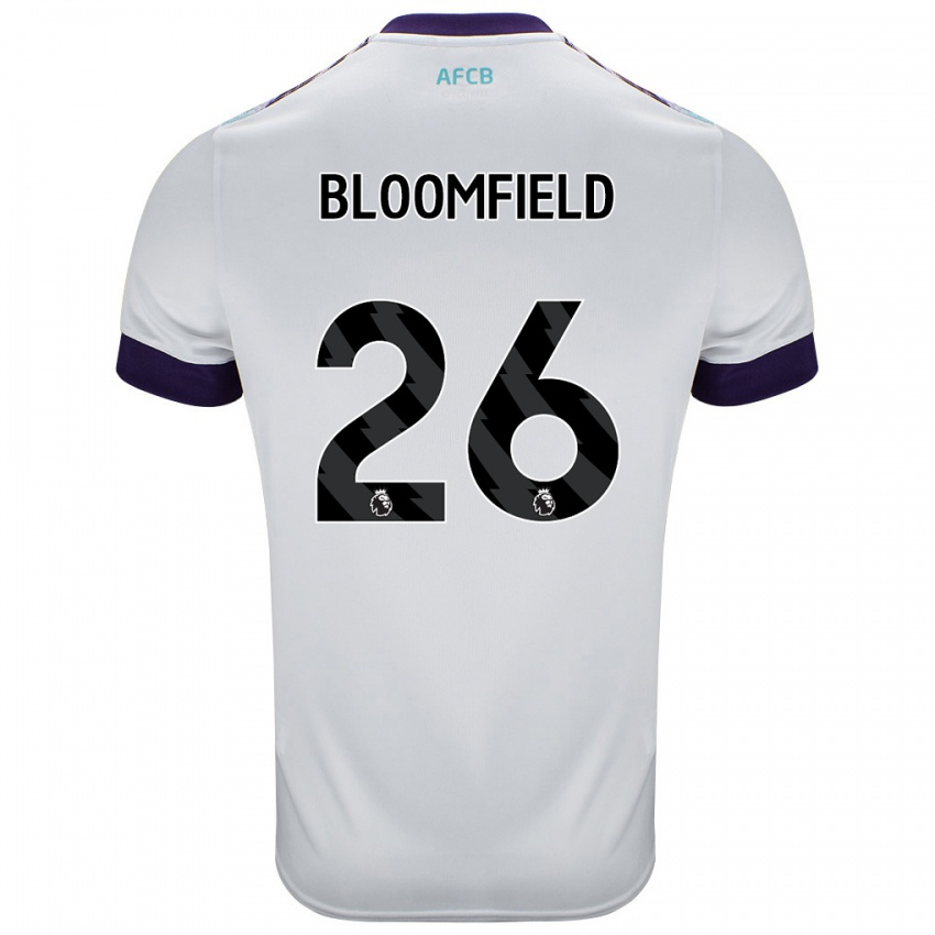 Niño Camiseta Erin Bloomfield #26 Blanco Verde Púrpura 2ª Equipación 2024/25 La Camisa Perú