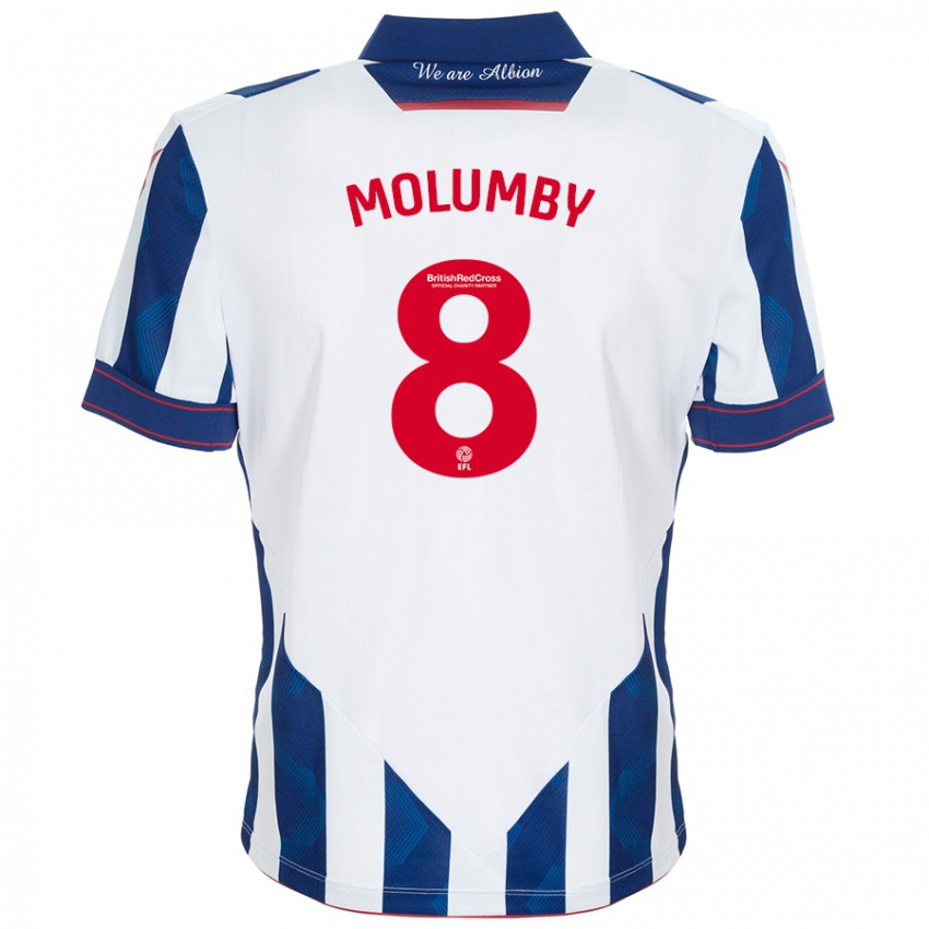 Hombre Camiseta Jayson Molumby #8 Blanco Azul Oscuro 1ª Equipación 2024/25 La Camisa Perú