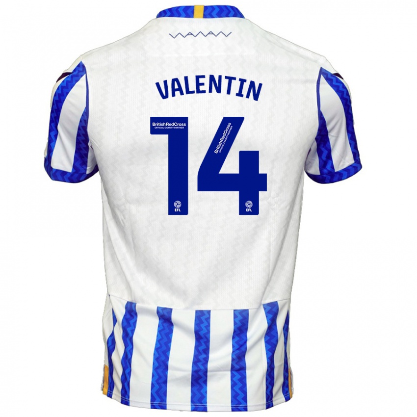 Hombre Camiseta Pol Valentín #14 Azul Blanco 1ª Equipación 2024/25 La Camisa Perú