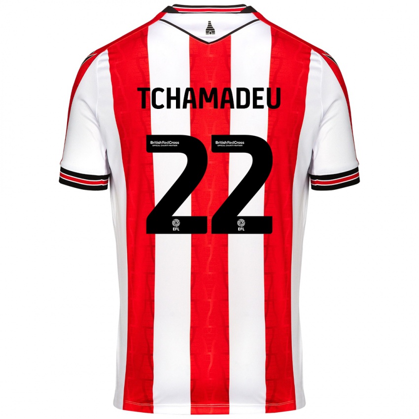 Hombre Camiseta Junior Tchamadeu #22 Rojo Blanco 1ª Equipación 2024/25 La Camisa Perú