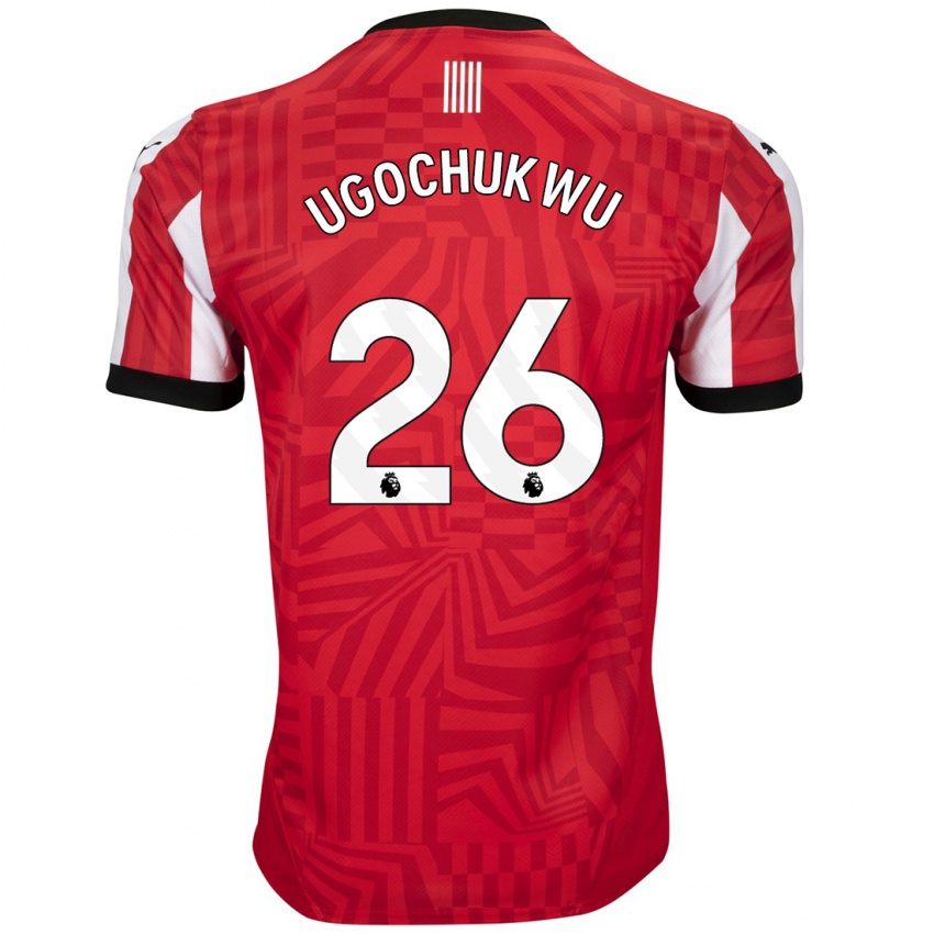 Hombre Camiseta Lesley Ugochukwu #26 Rojo Blanco 1ª Equipación 2024/25 La Camisa Perú