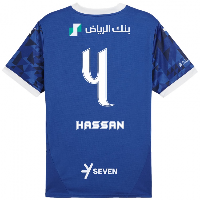 Hombre Camiseta Eman Hassan #4 Azul Oscuro Blanco 1ª Equipación 2024/25 La Camisa Perú