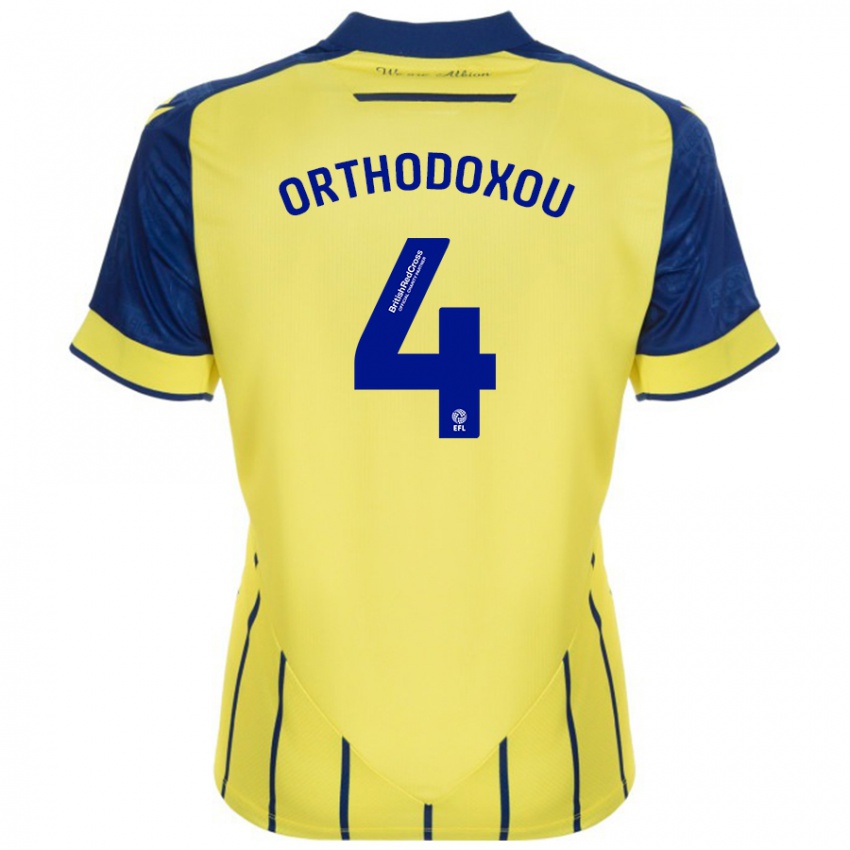 Hombre Camiseta Francesca Orthodoxou #4 Amarillo Azul 2ª Equipación 2024/25 La Camisa Perú