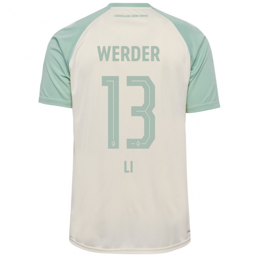 Hombre Camiseta Xiancheng Li #13 Blanquecino Verde Claro 2ª Equipación 2024/25 La Camisa Perú