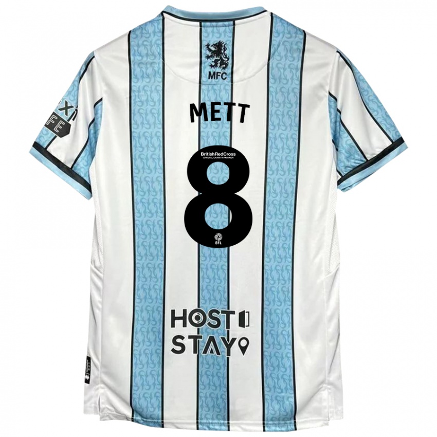 Hombre Camiseta Jessica Mett #8 Blanco Azul 2ª Equipación 2024/25 La Camisa Perú