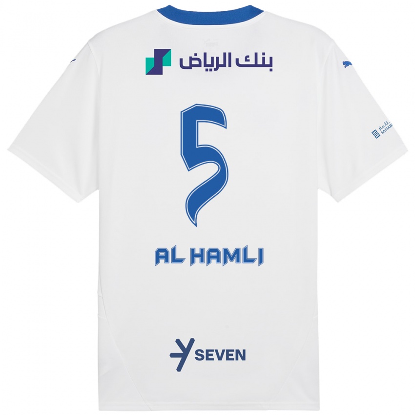 Hombre Camiseta Noura Al-Hamli #5 Blanco Azul 2ª Equipación 2024/25 La Camisa Perú