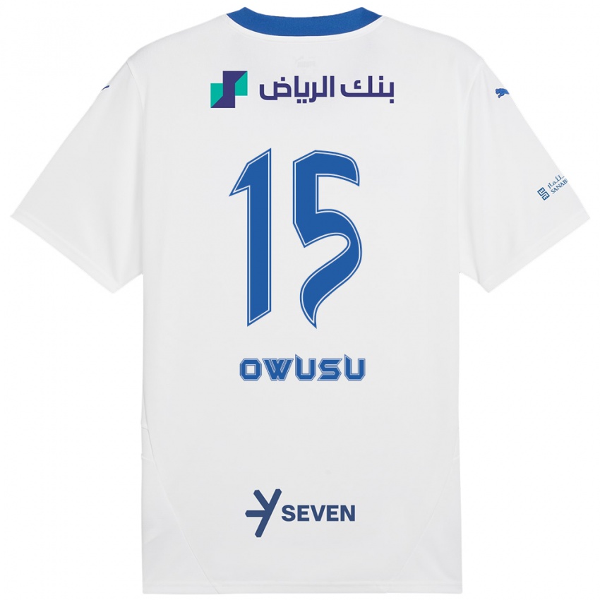 Hombre Camiseta Mavis Owusu #15 Blanco Azul 2ª Equipación 2024/25 La Camisa Perú