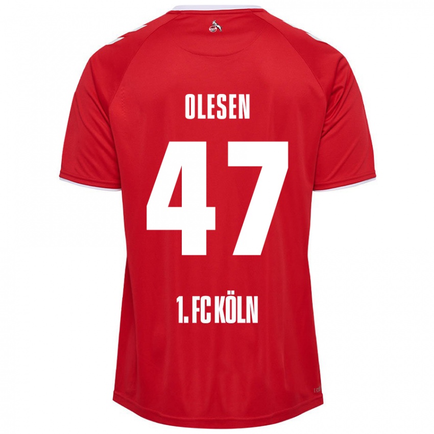 Hombre Camiseta Mathias Olesen #47 Rojo Blanco 2ª Equipación 2024/25 La Camisa Perú