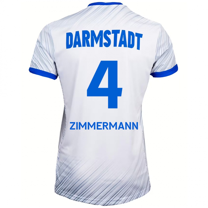 Hombre Camiseta Christoph Zimmermann #4 Blanco Azul 2ª Equipación 2024/25 La Camisa Perú