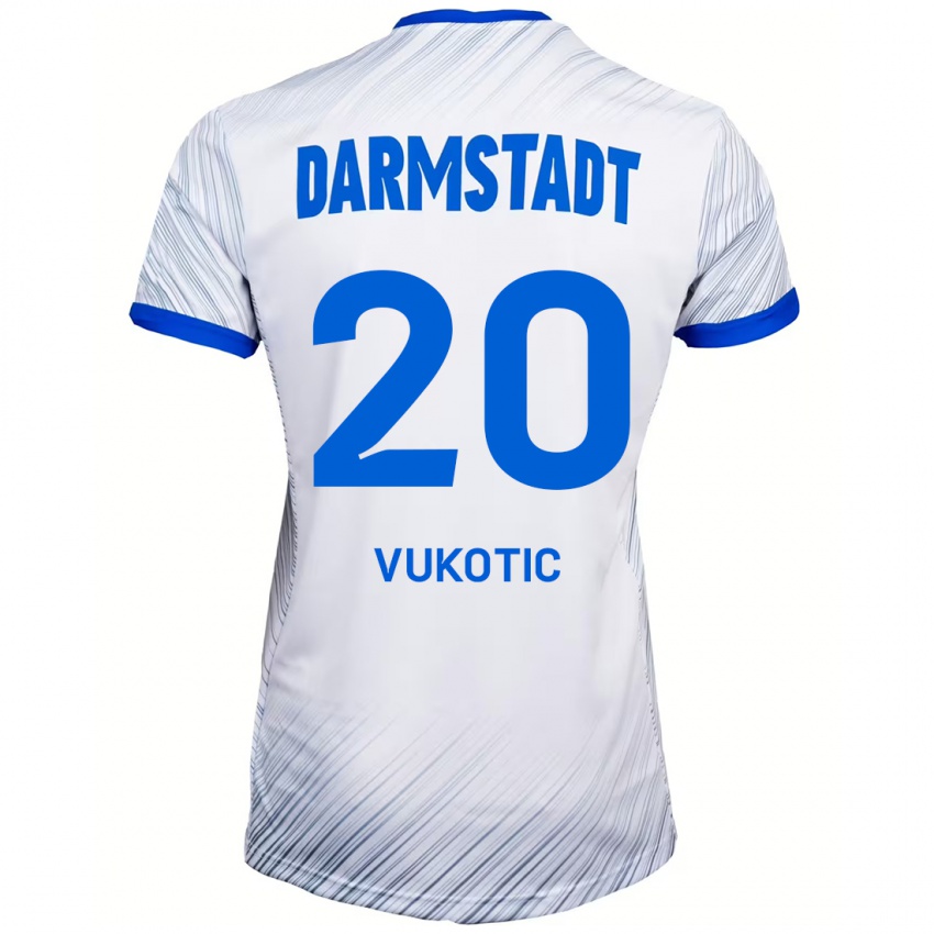 Hombre Camiseta Aleksandar Vukotic #20 Blanco Azul 2ª Equipación 2024/25 La Camisa Perú