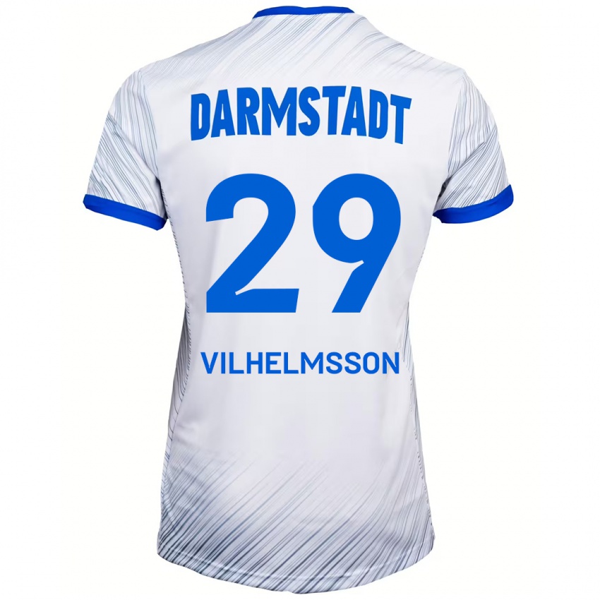 Hombre Camiseta Oscar Vilhelmsson #29 Blanco Azul 2ª Equipación 2024/25 La Camisa Perú