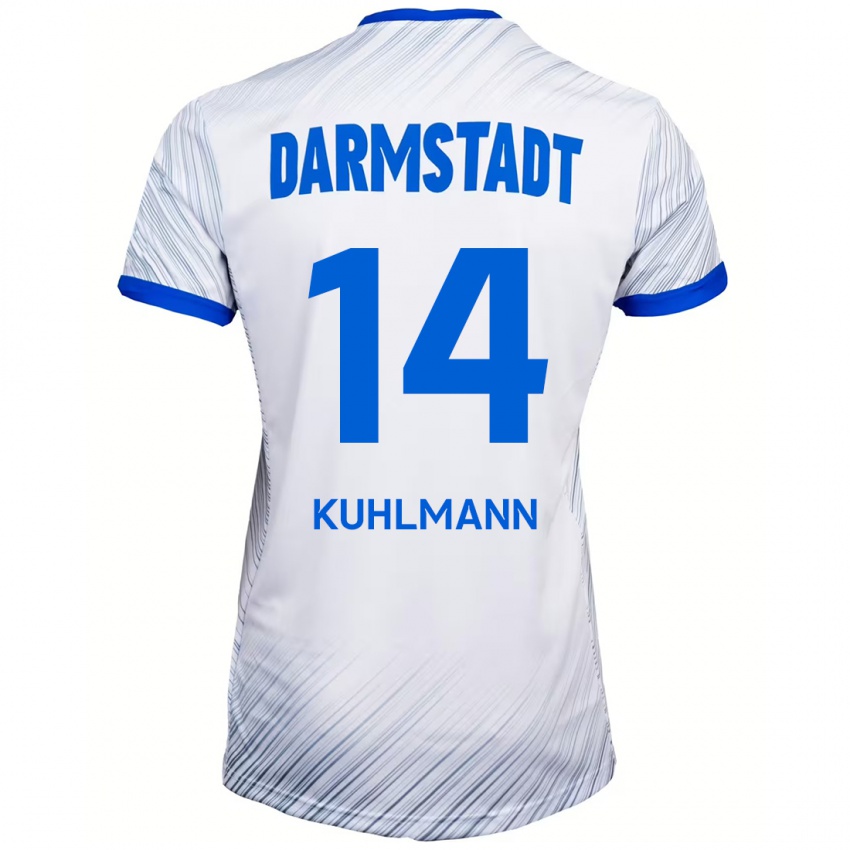 Hombre Camiseta Marcel Kuhlmann #14 Blanco Azul 2ª Equipación 2024/25 La Camisa Perú