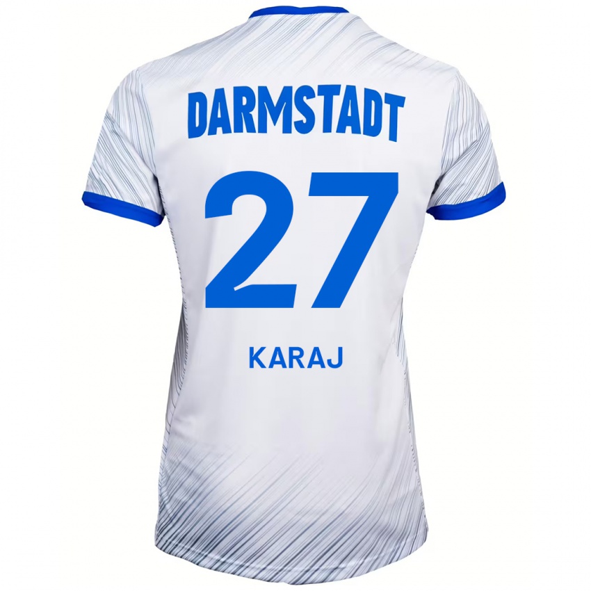 Hombre Camiseta Eraldo Karaj #27 Blanco Azul 2ª Equipación 2024/25 La Camisa Perú