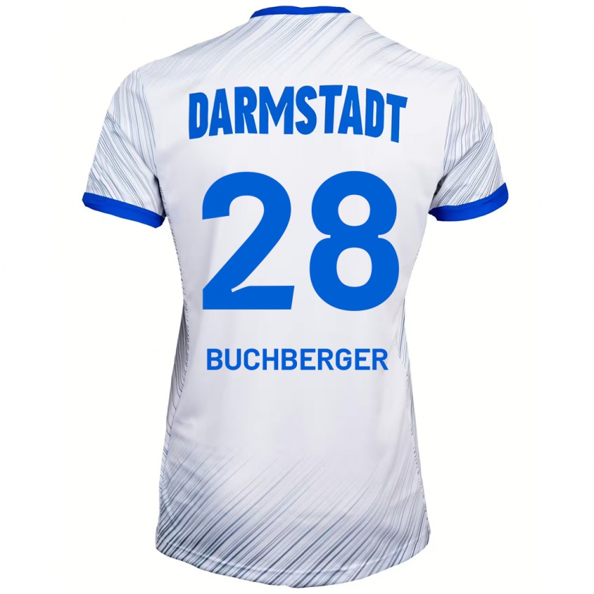 Hombre Camiseta Jonas Buchberger #28 Blanco Azul 2ª Equipación 2024/25 La Camisa Perú