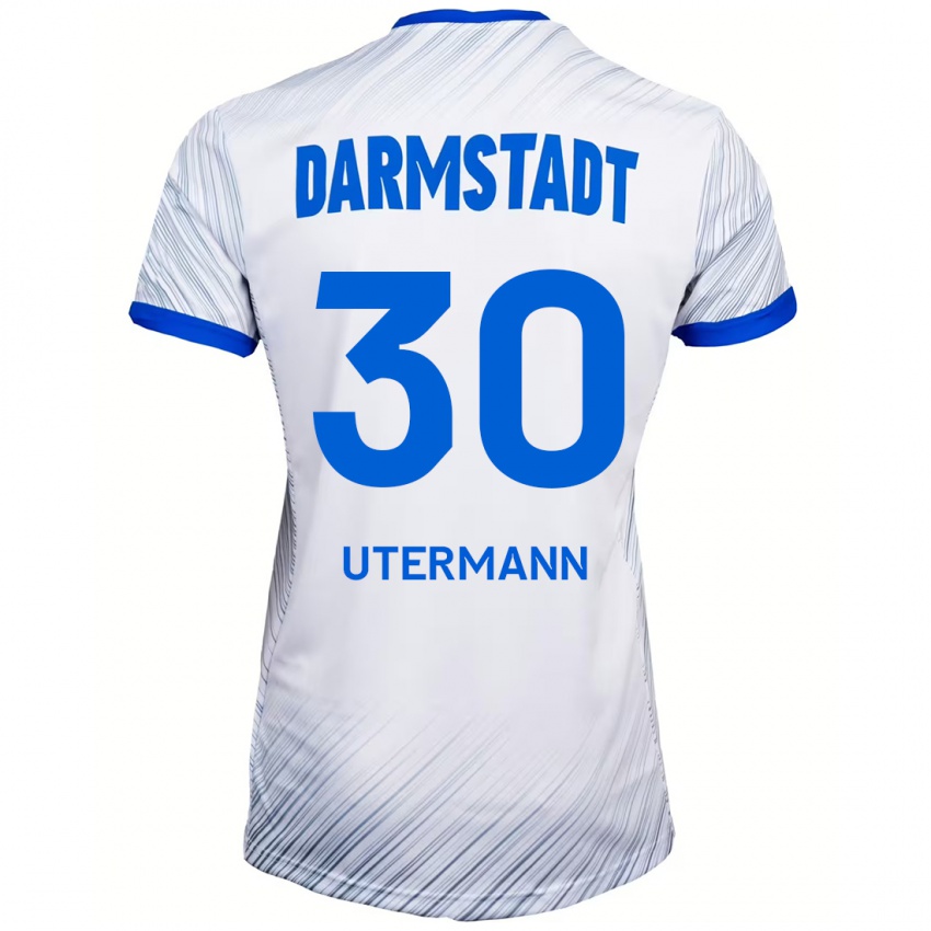 Hombre Camiseta Anton Utermann #30 Blanco Azul 2ª Equipación 2024/25 La Camisa Perú