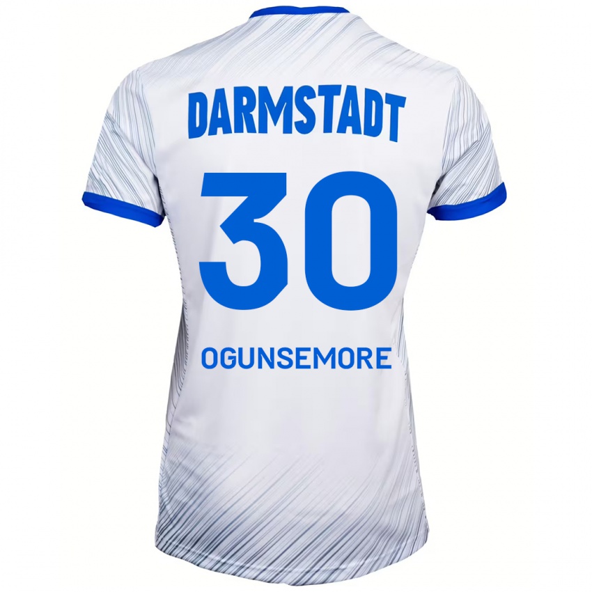 Hombre Camiseta Malakai Ogunsemore #30 Blanco Azul 2ª Equipación 2024/25 La Camisa Perú