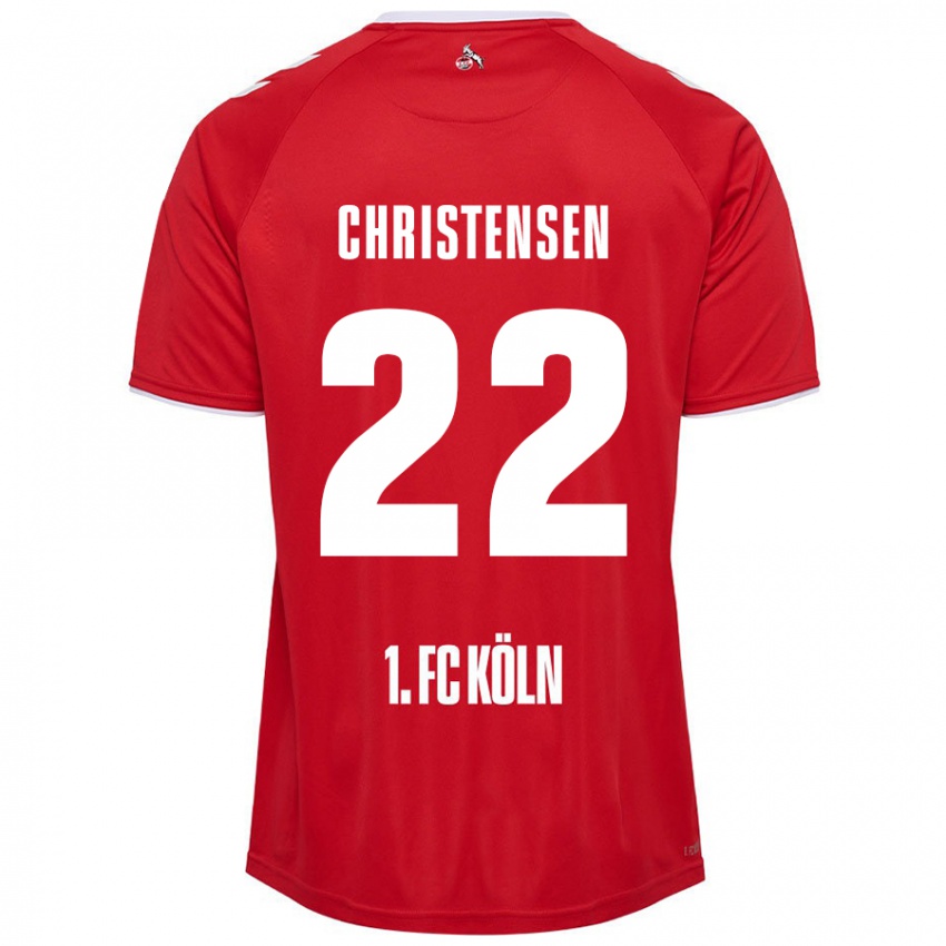 Mujer Camiseta Jacob Christensen #22 Rojo Blanco 2ª Equipación 2024/25 La Camisa Perú