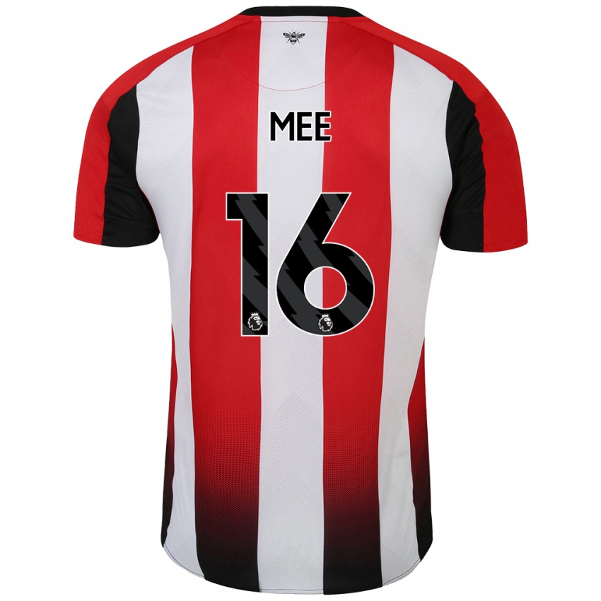 Niño Camiseta Ben Mee #16 Rojo Blanco 1ª Equipación 2024/25 La Camisa Perú