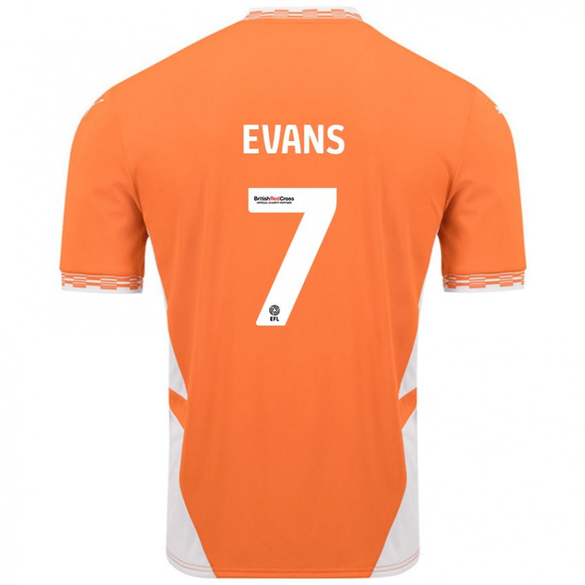 Niño Camiseta Lee Evans #7 Naranja Blanco 1ª Equipación 2024/25 La Camisa Perú