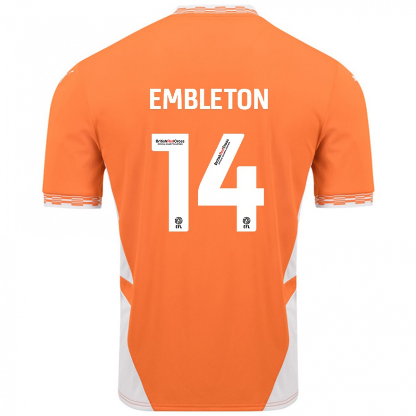 Niño Camiseta Elliot Embleton #14 Naranja Blanco 1ª Equipación 2024/25 La Camisa Perú