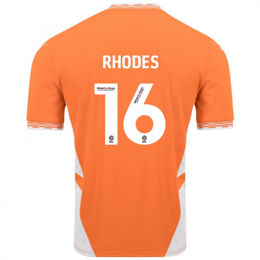 Niño Camiseta Jordan Rhodes #16 Naranja Blanco 1ª Equipación 2024/25 La Camisa Perú