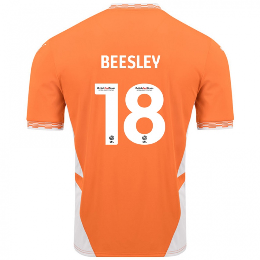 Niño Camiseta Jake Beesley #18 Naranja Blanco 1ª Equipación 2024/25 La Camisa Perú