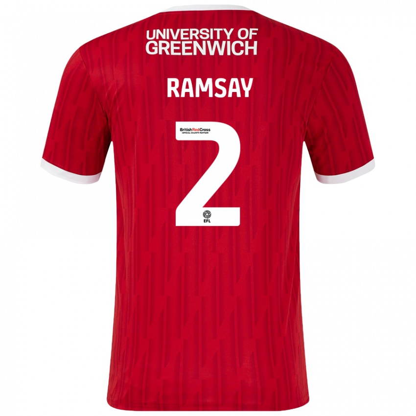 Niño Camiseta Kayne Ramsay #2 Rojo Blanco 1ª Equipación 2024/25 La Camisa Perú