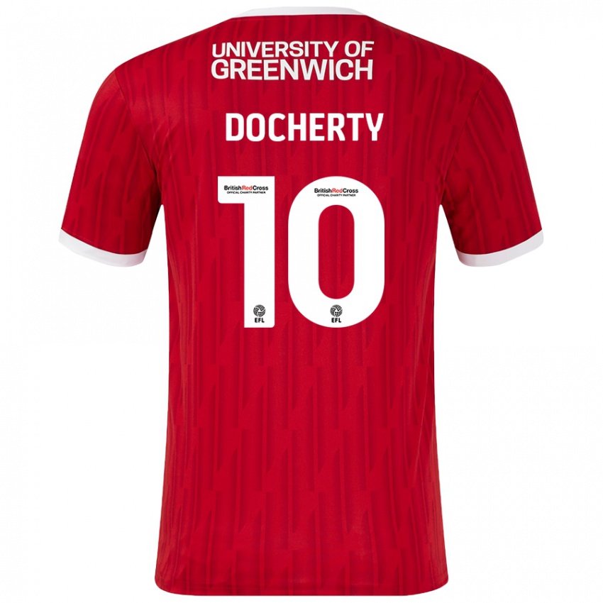 Niño Camiseta Greg Docherty #10 Rojo Blanco 1ª Equipación 2024/25 La Camisa Perú