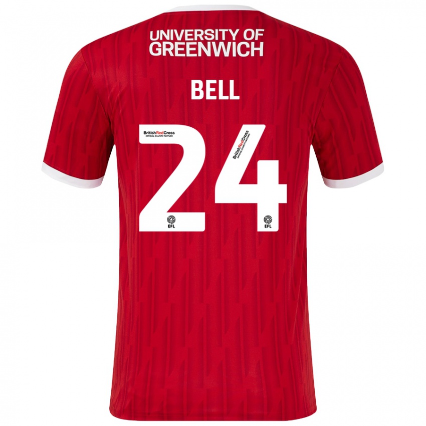 Niño Camiseta Taylor Bell #24 Rojo Blanco 1ª Equipación 2024/25 La Camisa Perú